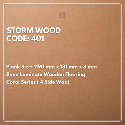 401 - STORM WOOD - 1190MM X 181MM X 8MM - CORAL SERIES - LAMINATE WOODEN FLOORING