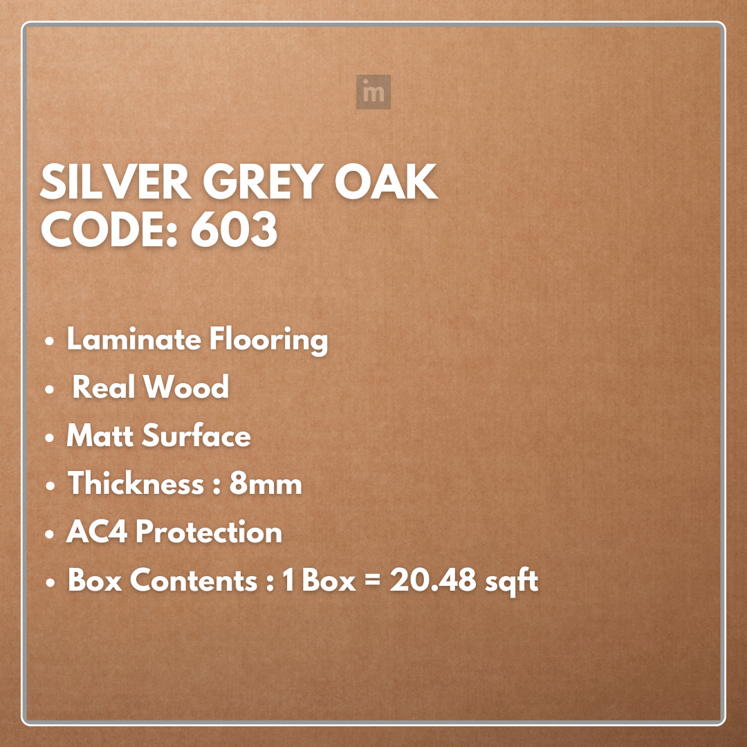 603 - SILVER GREY OAK - AC4 8MM - REAL WOOD - MATT SURFACE - LAMINATE FLOORING
