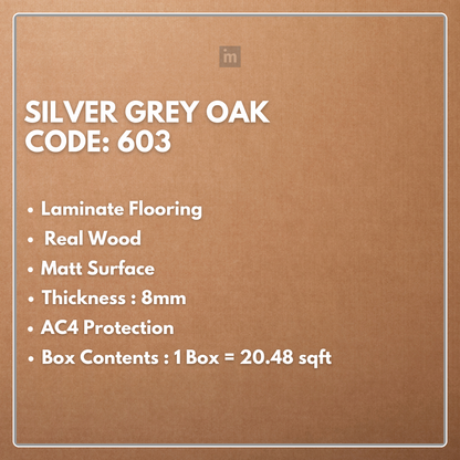 603 - SILVER GREY OAK - AC4 8MM - REAL WOOD - MATT SURFACE - LAMINATE FLOORING
