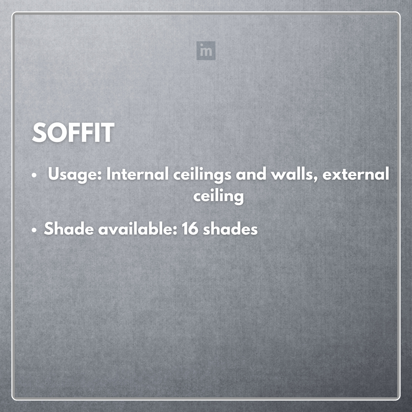 SOFFIT PANEL / SOFFIT PANEL WITH SINGLE PERFORATION / SOFFIT PANEL WITH TRIPLE PERFORATION / 340MM  X 3060MM / INTERNAL CEILINGS AND WALLS / EXTERNAL CEILINGS / PARE INNOV+ / SOFFIT PANELS