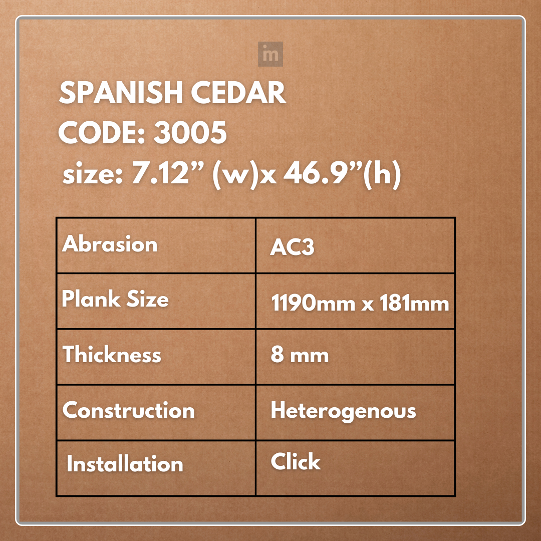 LM 3005 - SPANISH CEDAR - AC3 08MM X 1190MM X 181MM  - EXCELAM - PRIME FLOORS  - HDF LAMINATE FLOORING