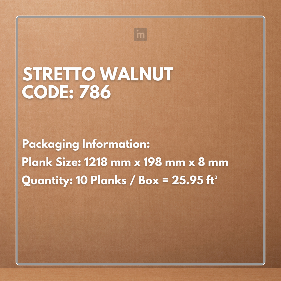 786 - STRETTO WALNUT - AC4 1218MM X 198MM X 8MM - MAJESTIC - LAMINATE WOODEN  FLOORING
