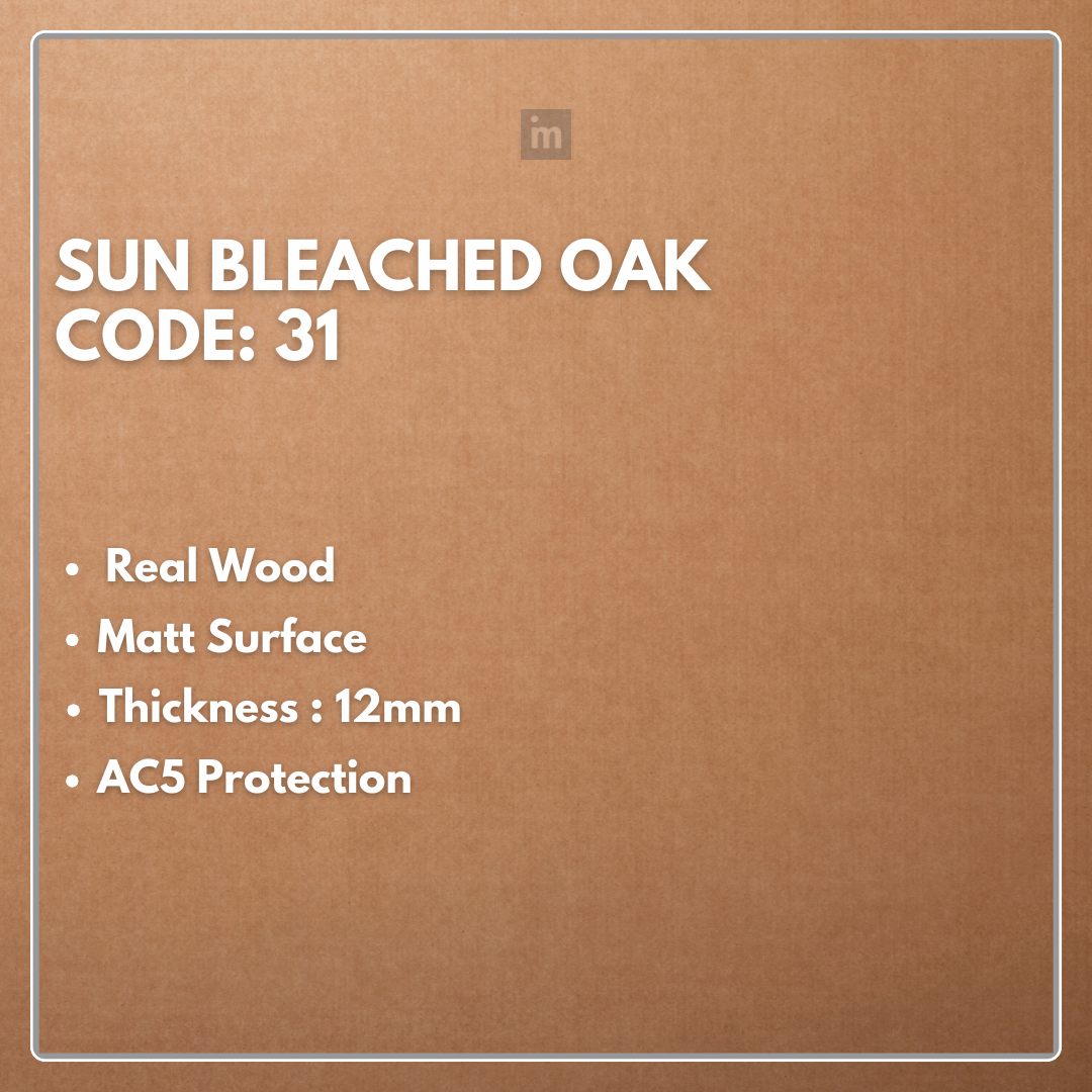 31 - SUN BLEACHED OAK - AC5  12MM - HERRINGBONE COLLECTION - REAL WOOD - MATT SURFACE - LAMINATE FLOORING