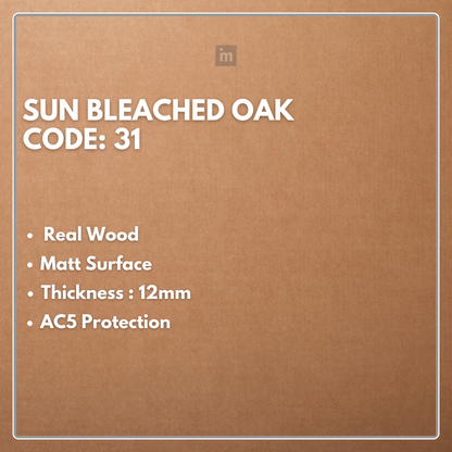 31 - SUN BLEACHED OAK - AC5  12MM - HERRINGBONE COLLECTION - REAL WOOD - MATT SURFACE - LAMINATE FLOORING