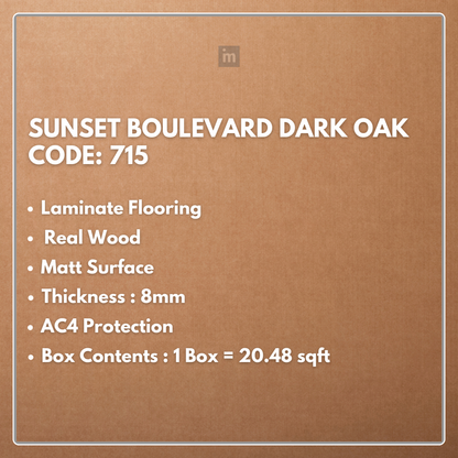 715 - SUNSET BOULEVARD DARK OAK - AC4 8MM - REAL WOOD - MATT SURFACE - LAMINATE FLOORING