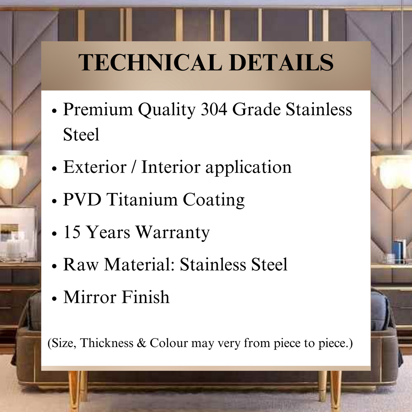 W PROFILES - 120MM x 10MM x 10MM - 08 FT - PVD TITANIUM COATING - MIRROR FINISH - GRADE 304 - SS PROFILES