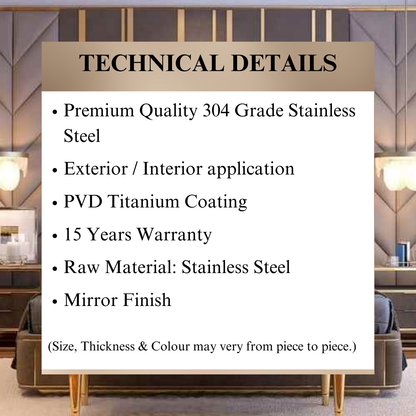 W PROFILES - 120MM x 10MM x 10MM - 08 FT - PVD TITANIUM COATING - MIRROR FINISH - GRADE 304 - SS PROFILES