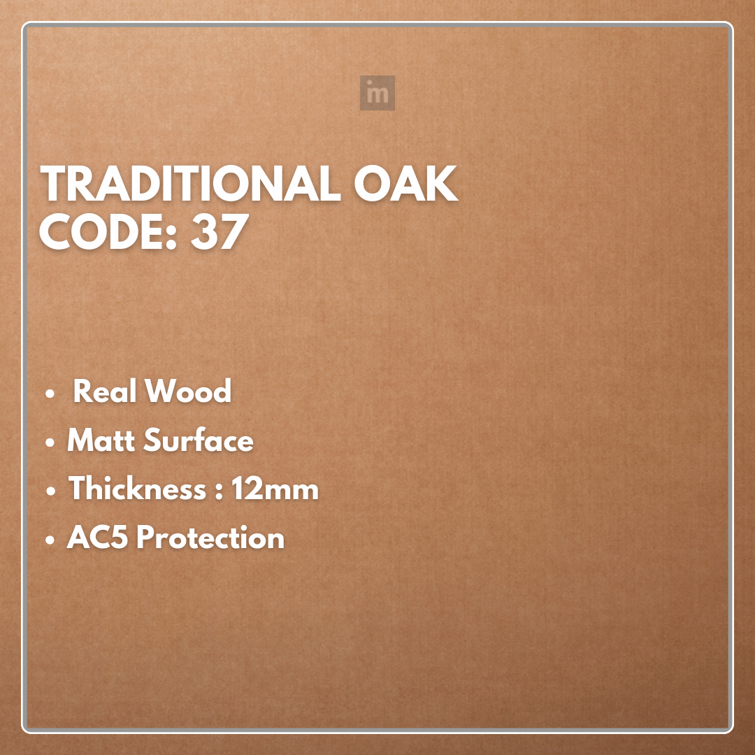 37 - TRADITIONAL OAK - AC5  12MM - HERRINGBONE COLLECTION - REAL WOOD - MATT SURFACE - LAMINATE FLOORING