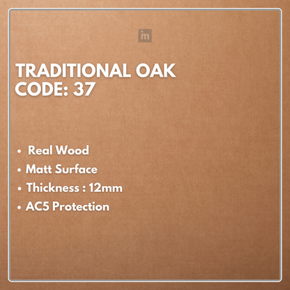 37 - TRADITIONAL OAK - AC5  12MM - HERRINGBONE COLLECTION - REAL WOOD - MATT SURFACE - LAMINATE FLOORING