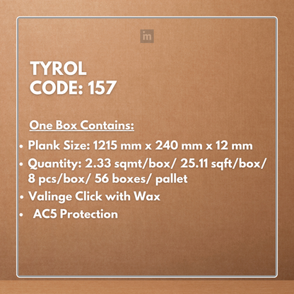 157 - TYROL - AC5 1215MM X 240MM X 12MM -  RUSTIC ROYAL OAK COLLECTION - LAMINATE FLOORING
