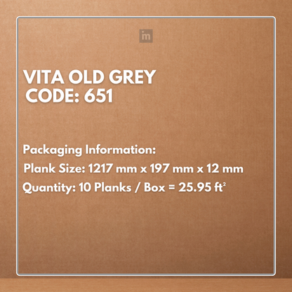 651 - VITA OLD GREY - AC5 1217MM X 197MM X 12MM - RADIANT - LAMINATE WOODEN FLOORING
