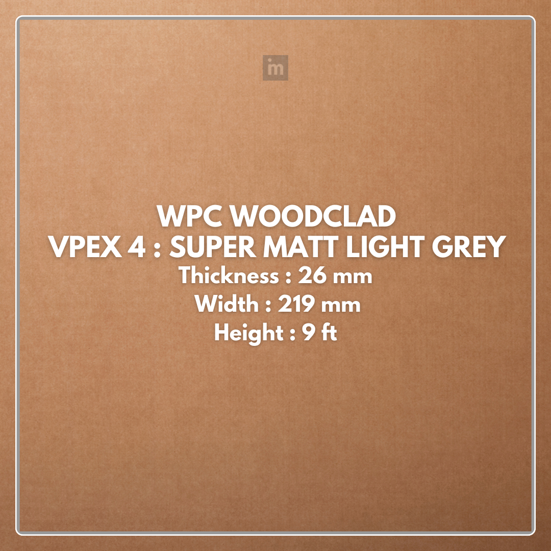 VPEX 4: SUPER MATT LIGHT GREY / WPC WOODCLAD / ACP BASED LOUVERS / 9 FT x 219 MM x 26 MM