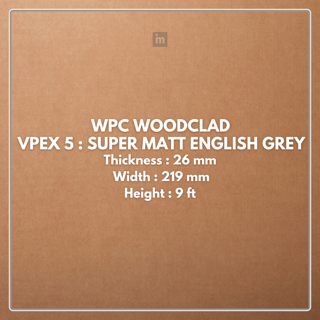 VPEX 5: SUPER MATT ENGLISH GREY / WPC WOODCLAD / ACP BASED LOUVERS / 9 FT x 219 MM x 26 MM