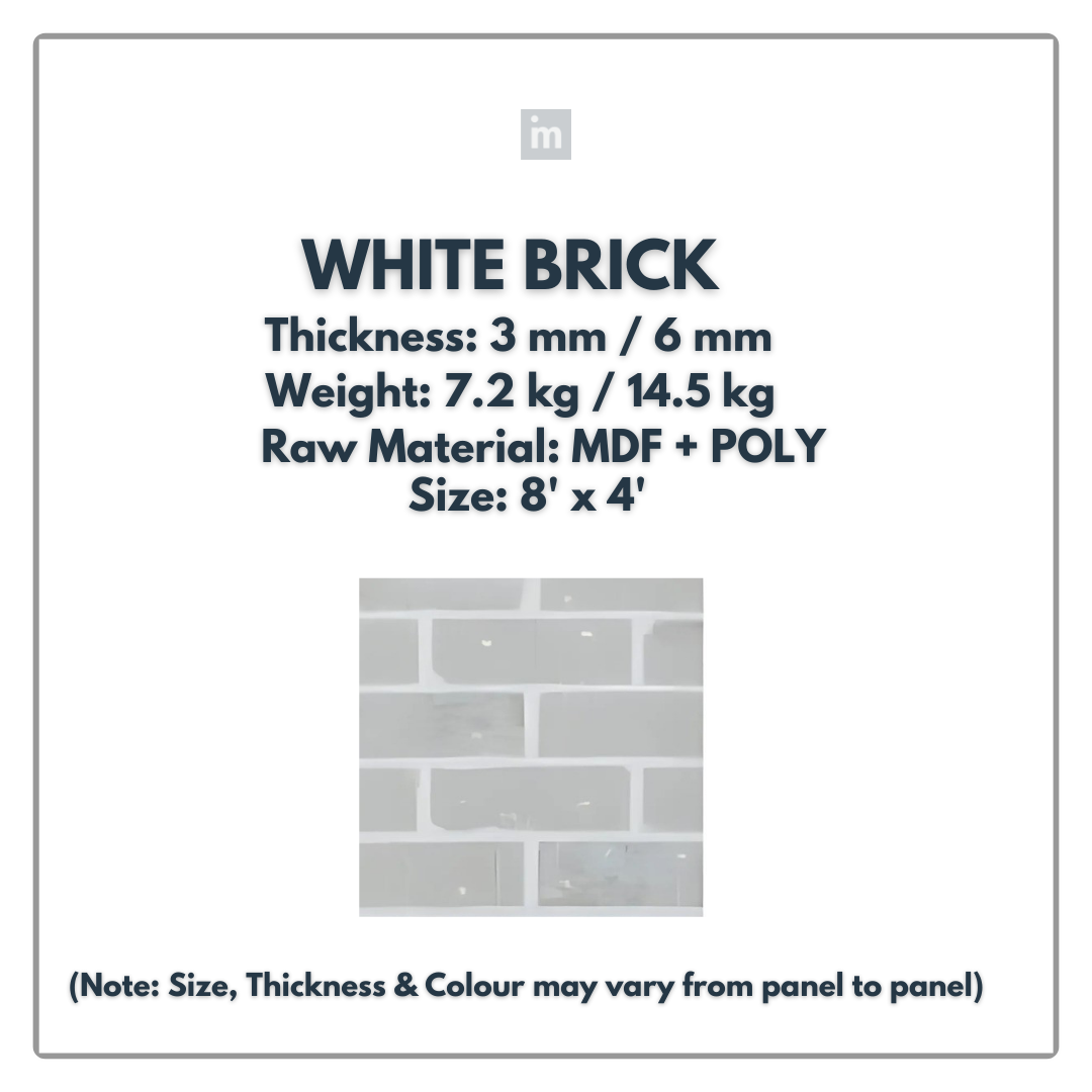 WHITE BRICK / 8 FT x 4 FT / MDF PANEL / GLO DECOR