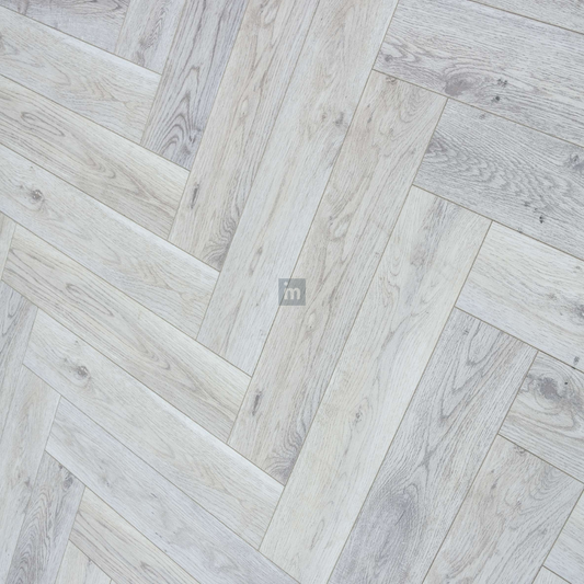 WHITE WASHED OAK - AC4  12MM - HERRINGBONE COLLECTION - REAL WOOD - MATT SURFACE - LAMINATE FLOORING