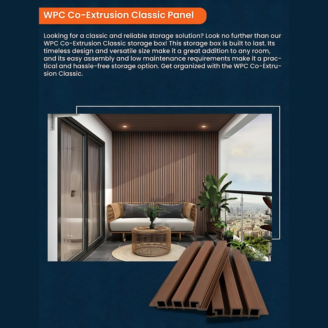 WPC Co- Extrusion Classic Panel | Finish: Brushed| Colours: Teak, Walnut, Maple, Red Wood, Black | Size: 2440 x 139 x 26mm