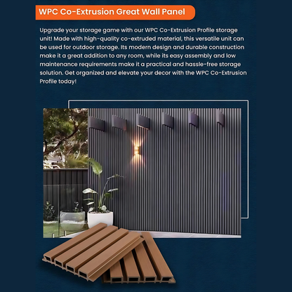 WPC Co-Extrusion Great Wall Panel | Finish: Brushed| Colours: Teak, Redwood, Walnut, Black | Size: 2440 x 219 x 26mm