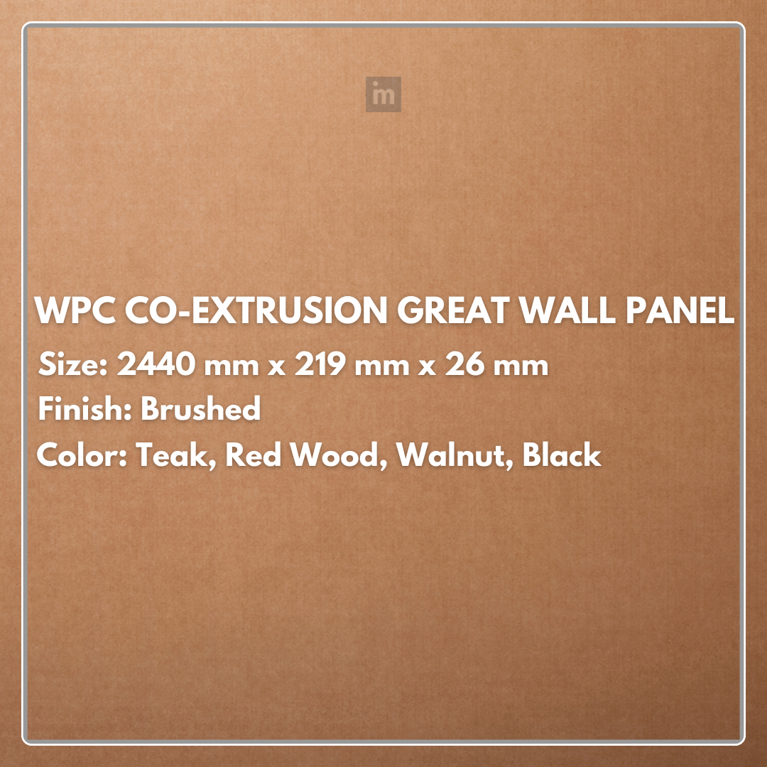 WPC Co-Extrusion Great Wall Panel | Finish: Brushed| Colours: Teak, Redwood, Walnut, Black | Size: 2440 x 219 x 26mm