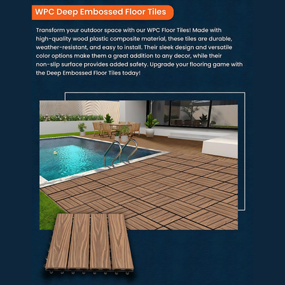 WPC Deep Embossed Floor Tiles | Colours: Teak, Walnut, Grey, Wenge | Size: 295 x 295 x 22mm