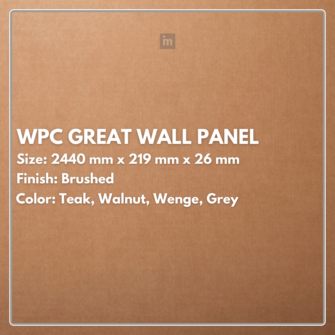 WPC Great Wall Panel | Finish: Brushed| Colours: Teak, Walnut, Wenge, Grey | Size: 2440 x 219 x 26mm