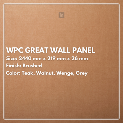 WPC Great Wall Panel | Finish: Brushed| Colours: Teak, Walnut, Wenge, Grey | Size: 2440 x 219 x 26mm