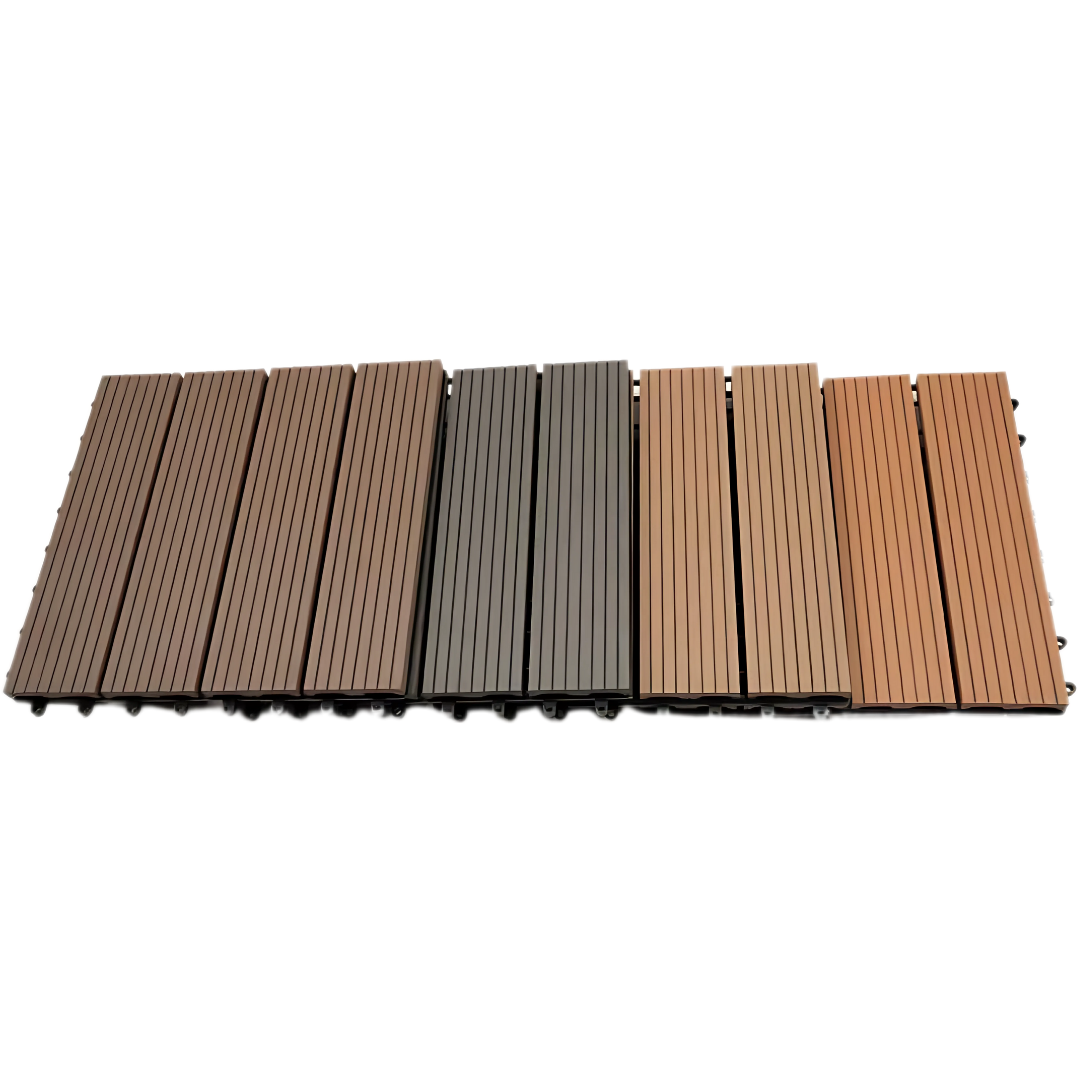 WPC Groove Sanding Floor Tiles | Colours: Teak, Walnut, Grey, Wenge | Size: 295 x 295 x 22mm