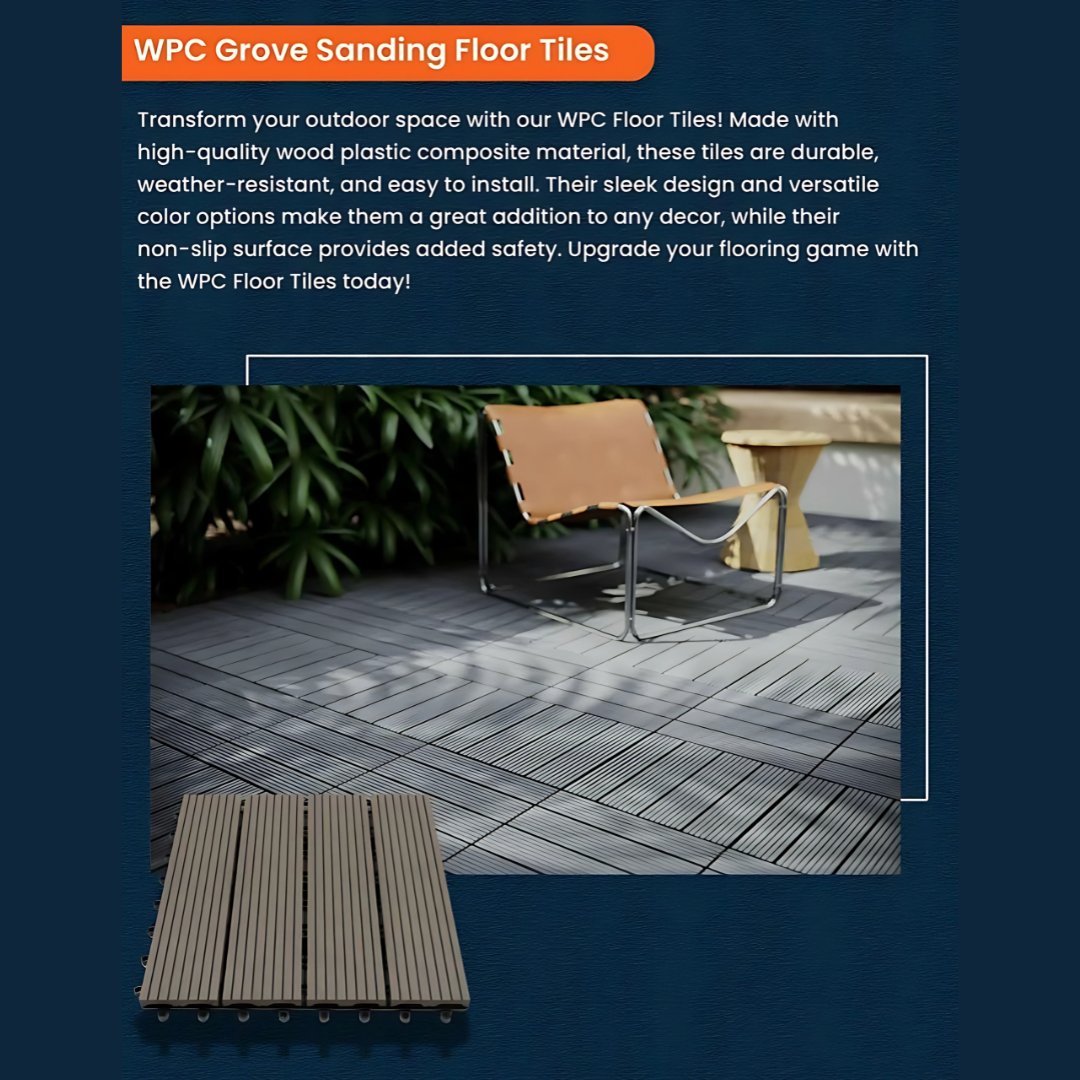 WPC Groove Sanding Floor Tiles | Colours: Teak, Walnut, Grey, Wenge | Size: 295 x 295 x 22mm