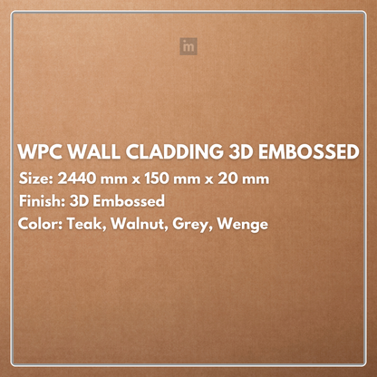 WPC Wall Cladding 3D Embossed | Colours: Teak, Walnut, Grey, Wenge | Size: 2440 x 150 x 200mm