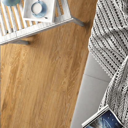 AC: HF001136 - YELLOW CLAY OAK - WOOD - BLISS COLLECTION - 8.86INCH X 48.03INCH X 4MM - CLICK N LOCK TILES - WELSPUN FLOORING
